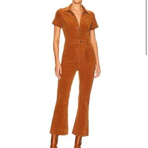 Cropped Everhart Jumpsuit in Camel Corduroy